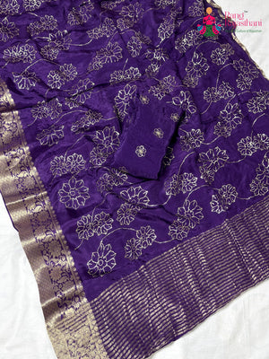 Purple Pure Ho Silk Zari Embroidery Saree for Wedding Guest | Designer Saree