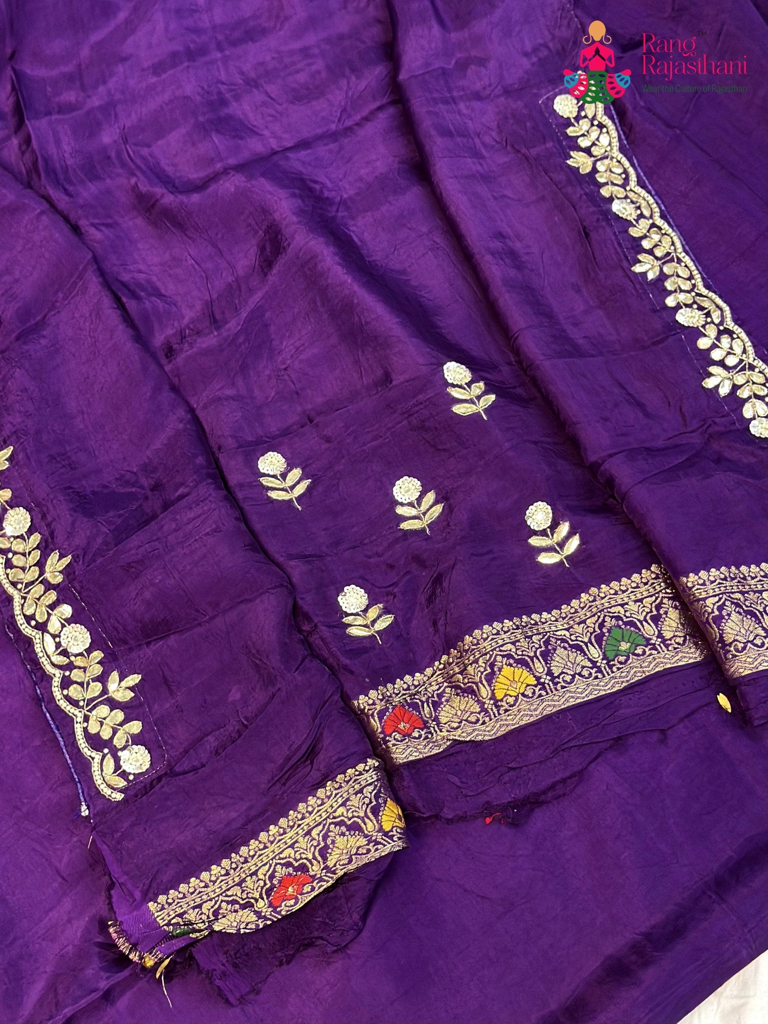 Purple Pure Ho Silk Gota Patti Saree for Sangeet Night | Shop Latest