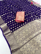purple soft georgette banarasi zari weave saree for raksha bandhan by Rang Rajasthani
