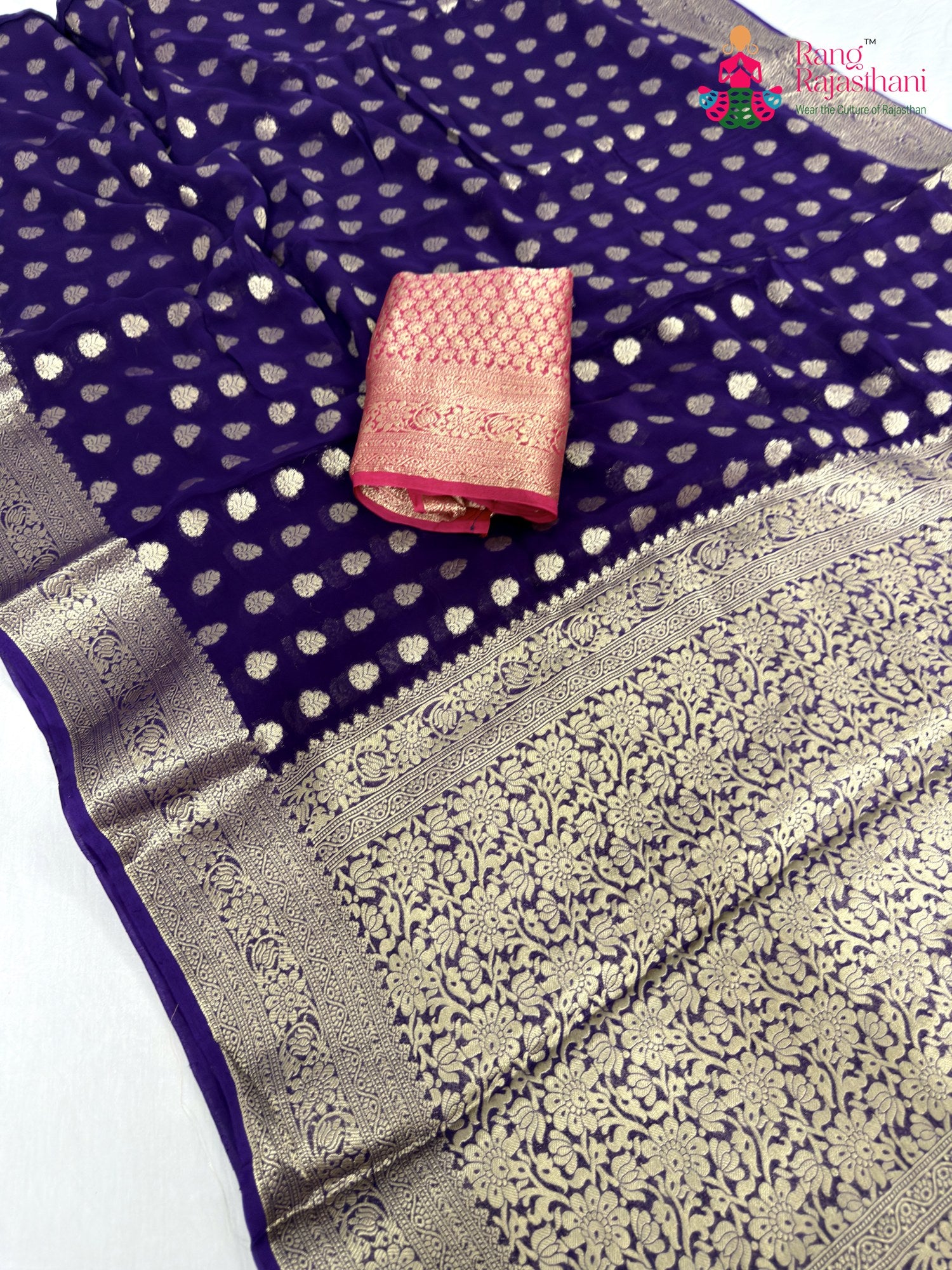 purple soft georgette banarasi zari weave saree for raksha bandhan by Rang Rajasthani