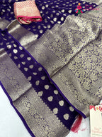 complete look of purple soft georgette banarasi zari weave saree