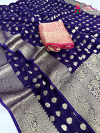 border detailing of purple soft georgette banarasi zari weave saree