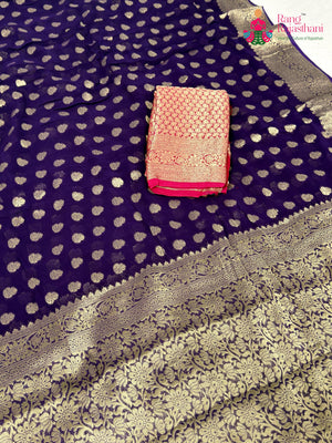 Purple Soft Georgette Banarasi Zari Weave Saree for Raksha Bandhan | Graceful Pick