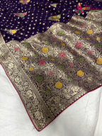 pallu detailing of purple soft georgette meenakari zari saree