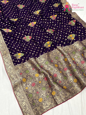 Purple Soft Georgette Meenakari Zari Saree for Bridal | Designer Collection