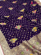 border detail of purple soft georgette meenakari zari saree