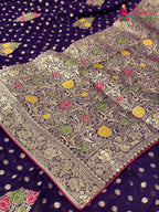 pallu detailing of purple soft georgette meenakari zari saree