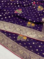 design pattern of purple soft georgette meenakari zari saree