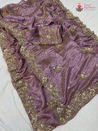 complete look of purple synthetic hand embellishment saree
