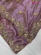 border detailing of purple synthetic hand embellishment saree