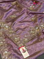 Purple Synthetic Hand Embellishment Saree for Bridal | Curated Pick