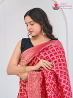Rani Pure Dola Silk saree with Ghatchola close up detailing