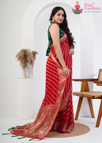 Red Pure Georgette saree with Khaddi Work pleats view