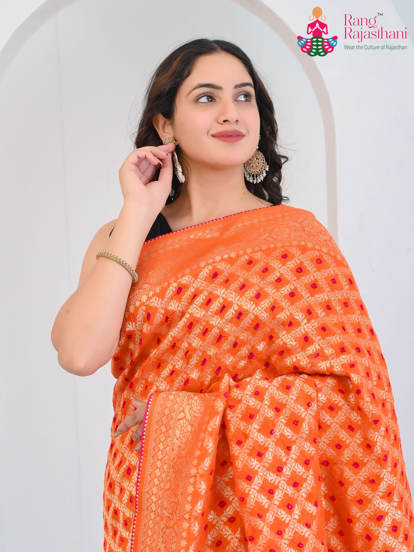 Orange Pure Dola Silk Ghatchola Bandhani Saree : Festive Brilliance