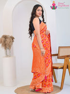 Orenge / Rust Pure Dola Silk saree with Bandhej &amp; Banarasi Zari side drape view