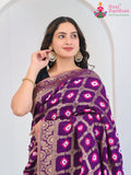 Purple Pure Dola Silk Hand Tie Dye Bandhani Gharchola Saree for Wedding Guest | Buy Now