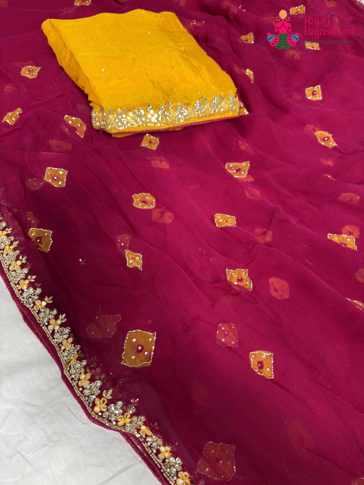 rani chiffon hand embellishment saree for bridal wear by Rang Rajasthani