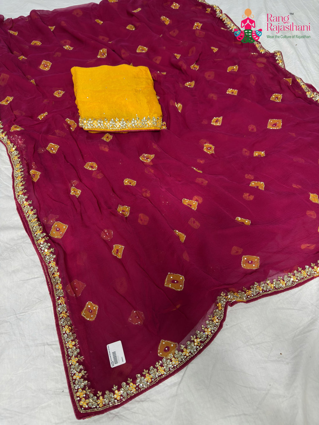 pallu detailing of rani chiffon hand embellishment saree