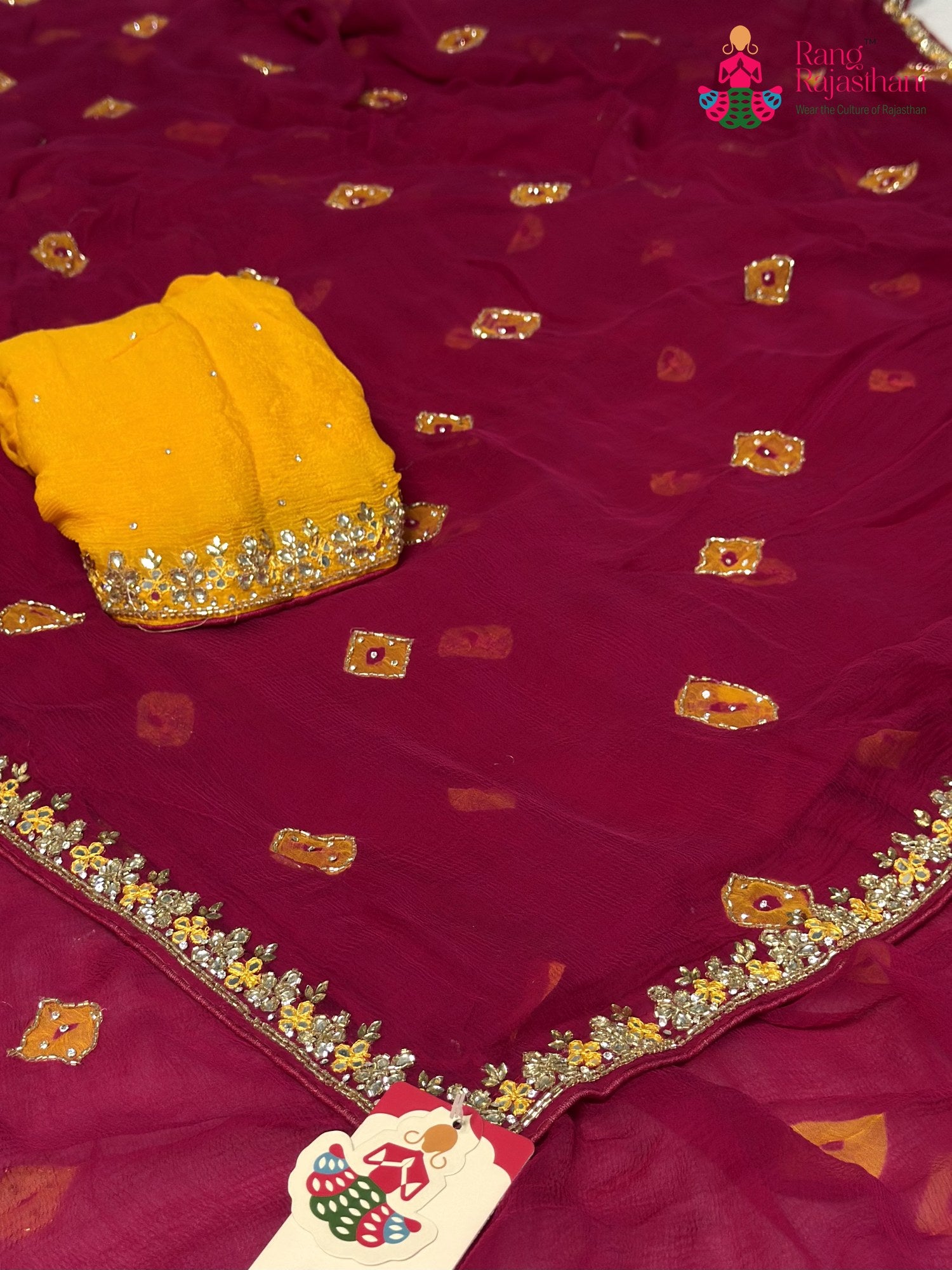 Rani Chiffon Hand Embellishment Saree for Bridal | Bridal Wear