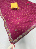 rani chiffon hand embellishment saree for bridal wear by Rang Rajasthani