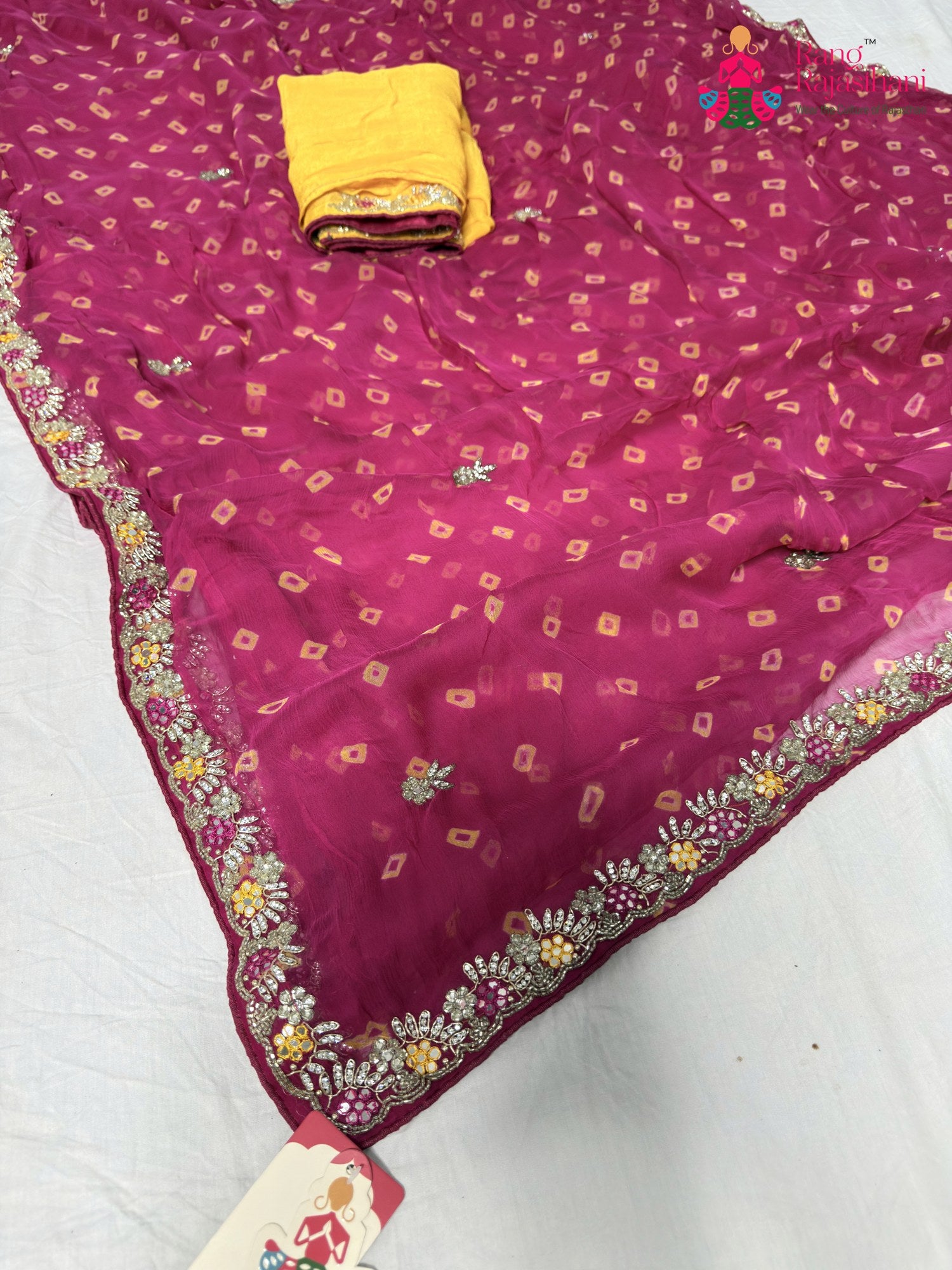 rani chiffon hand embellishment saree for bridal wear by Rang Rajasthani