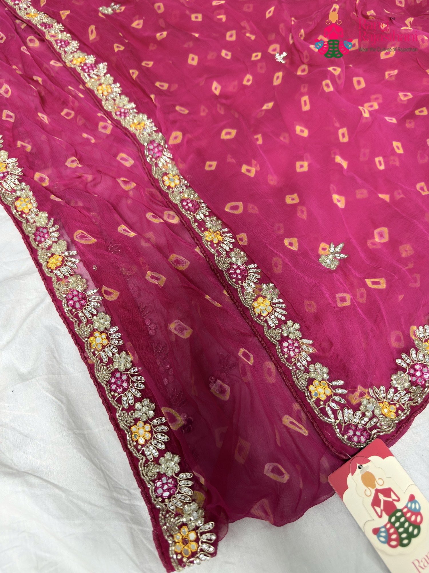 complete look of rani chiffon hand embellishment saree