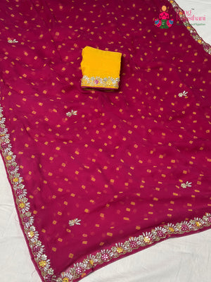 Rani Pure Chiffon Hand Embellishment Saree for Bridal | Party Pick