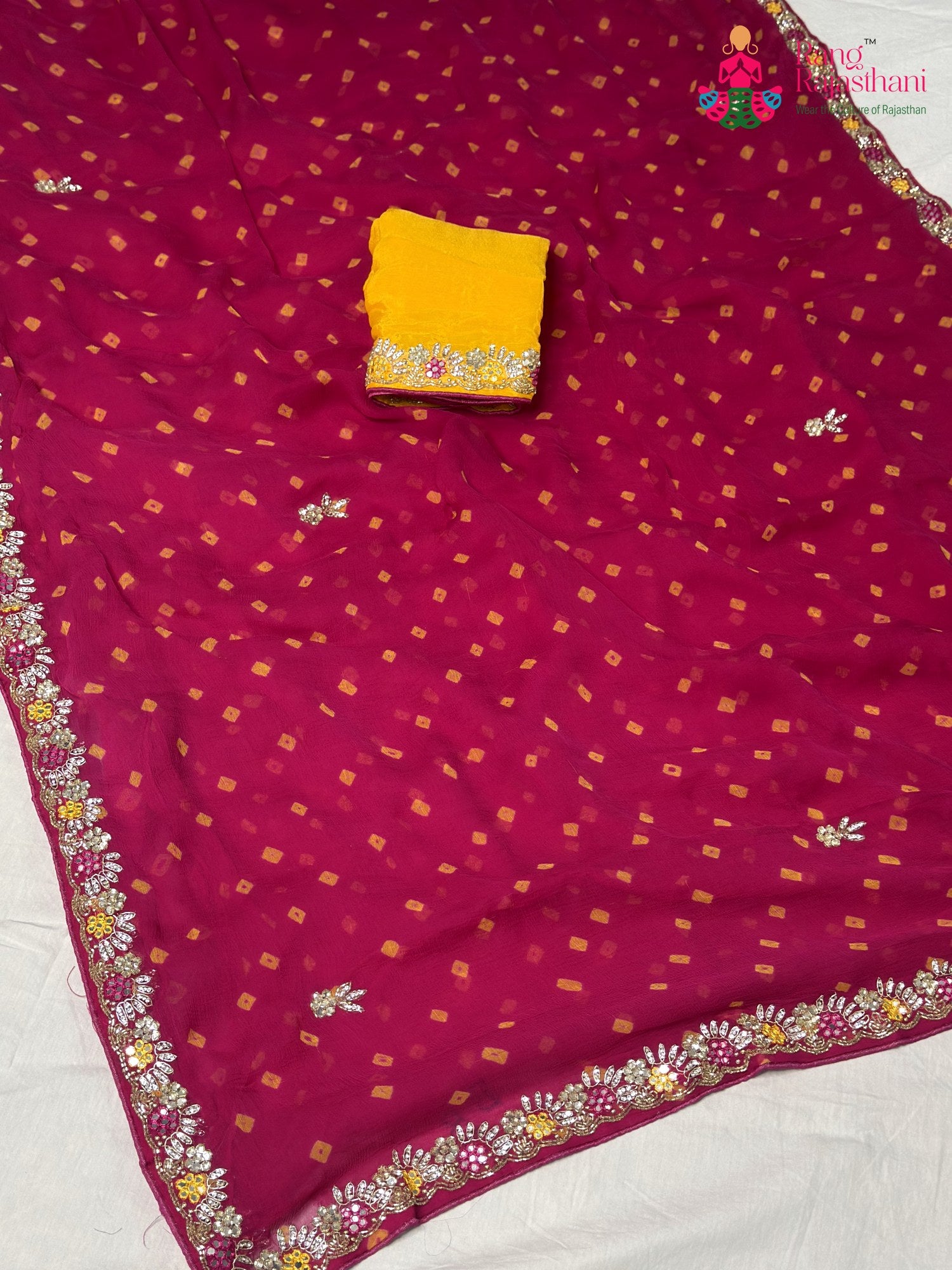 Rani Chiffon Hand Embellishment Saree for Bridal | Party Pick