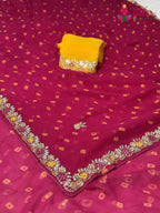 Rani Chiffon Hand Embellishment Saree for Bridal | Party Pick