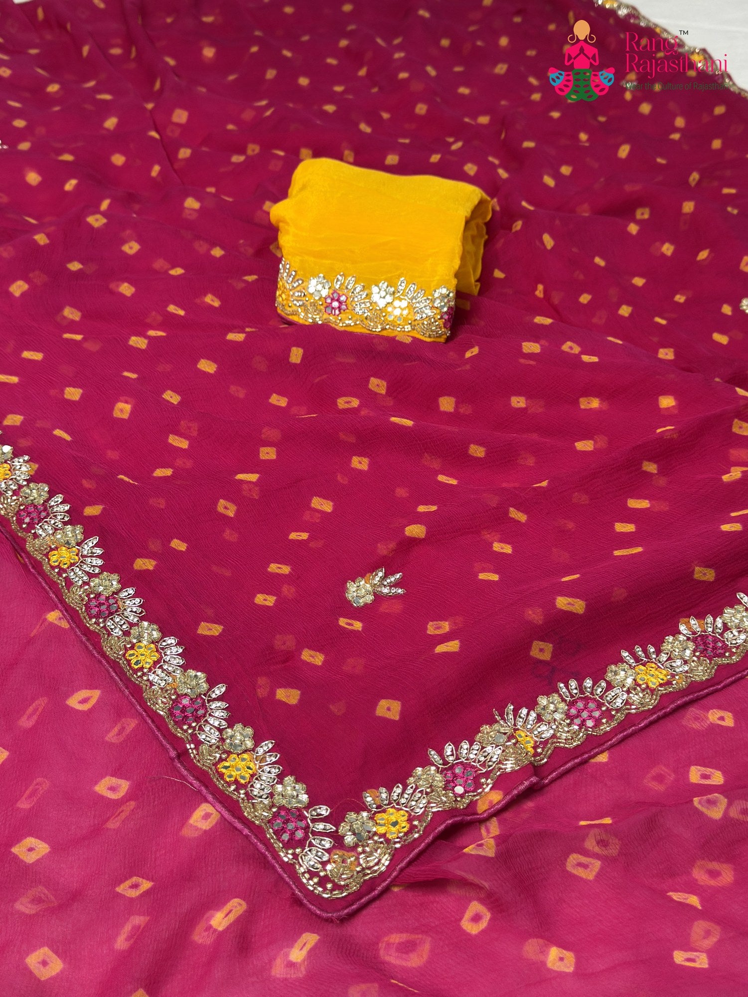 Rani Chiffon Hand Embellishment Saree for Bridal | Party Pick