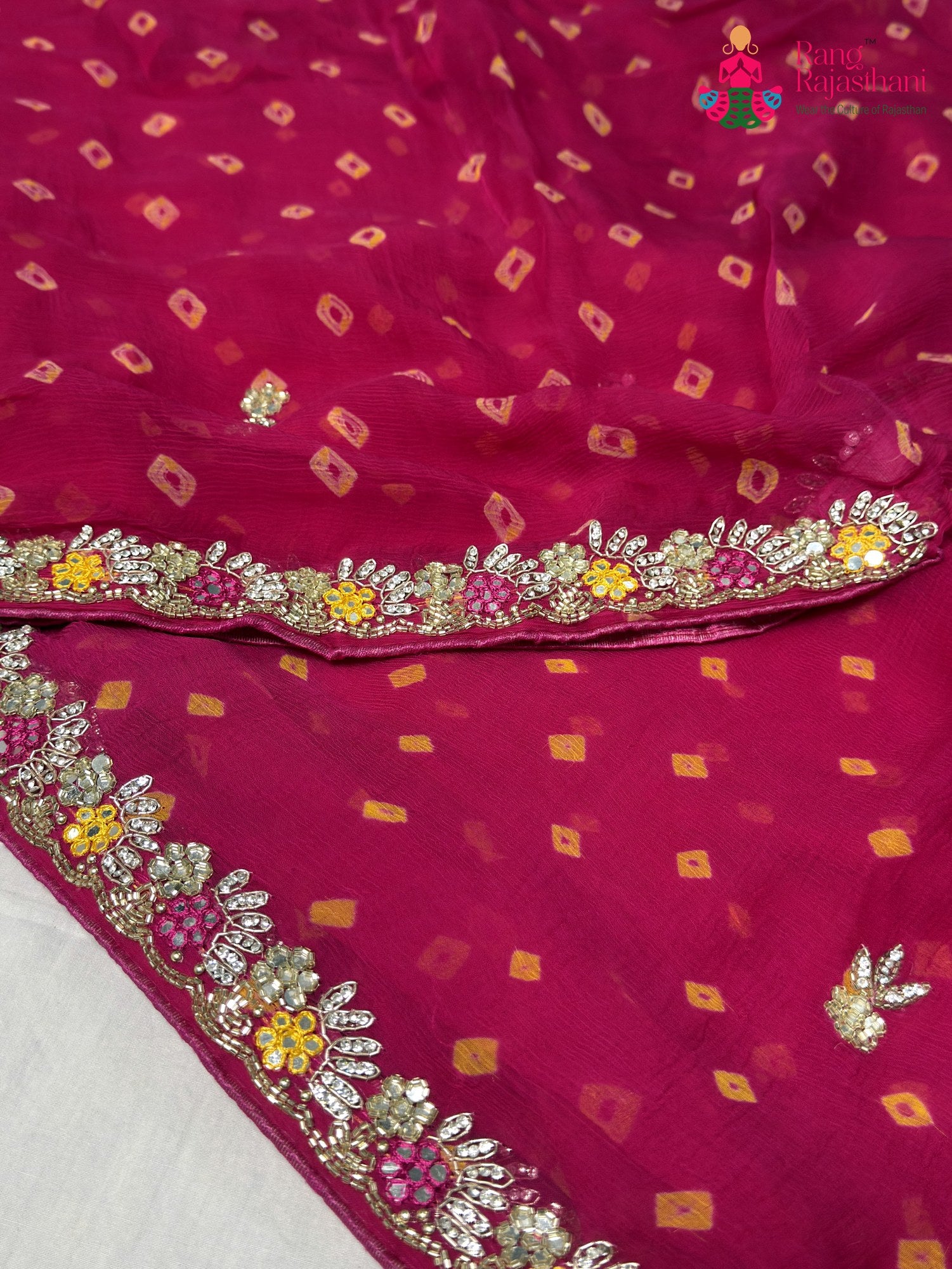 Rani Chiffon Hand Embellishment Saree for Bridal | Party Pick