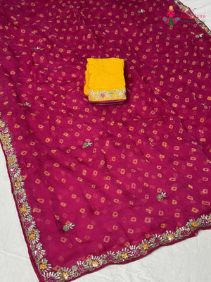 Rani Pure Chiffon Hand Embellishment Saree for Sangeet Night | Designer Collection
