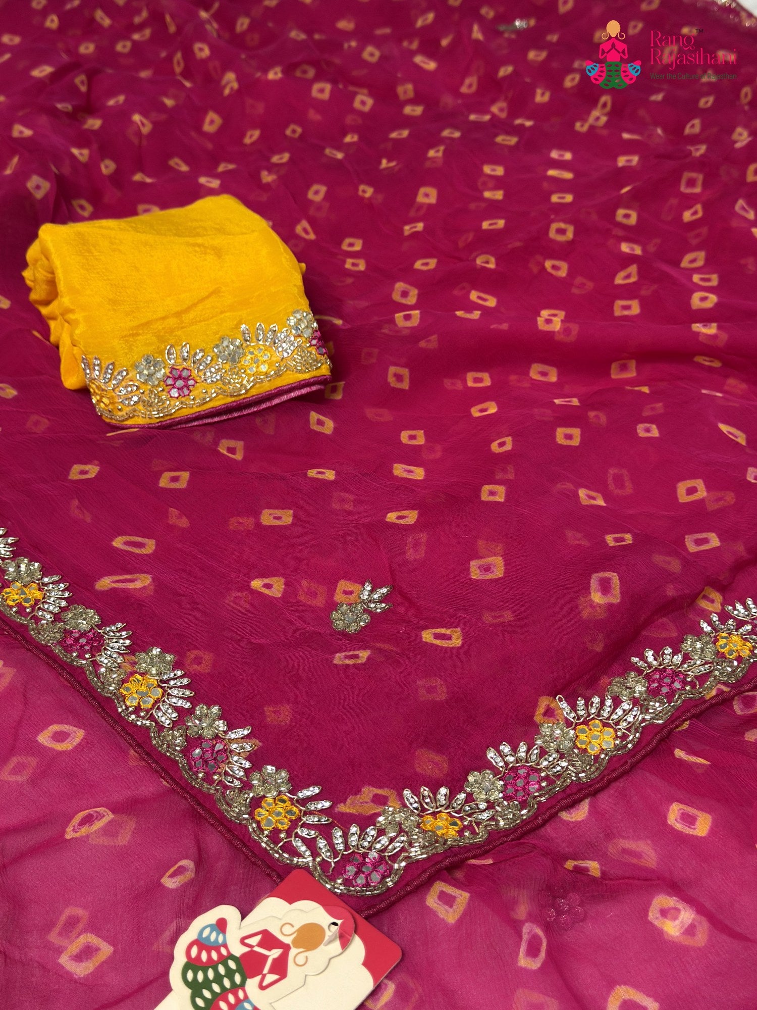 border detail of rani chiffon hand embellishment saree