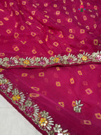 design pattern of rani chiffon hand embellishment saree