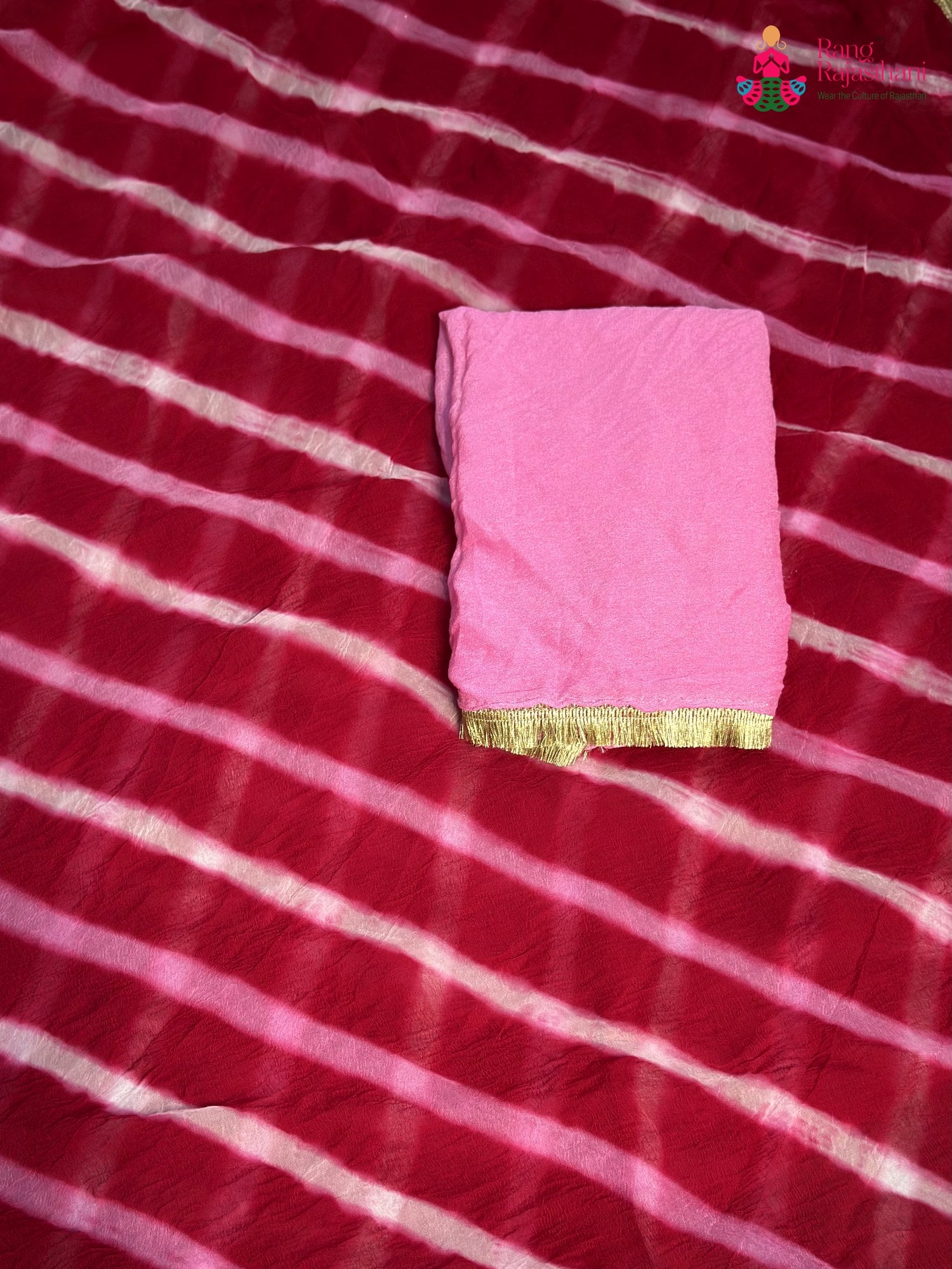 pallu detailing of rani chiffon leheriya saree