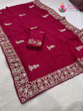 Rani Chiffon Zari Embroidery Saree : Quiet Charm