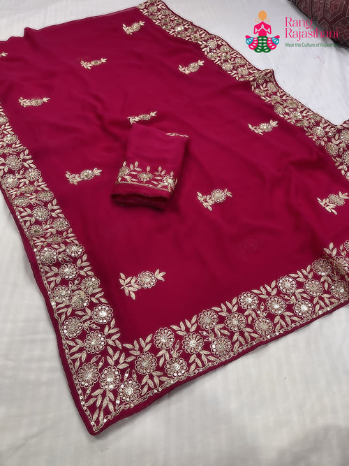 Rani Chiffon Zari Embroidery Saree : Quiet Charm main-image