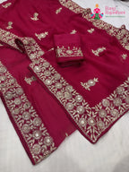 complete look of rani chiffon zari embroidery saree