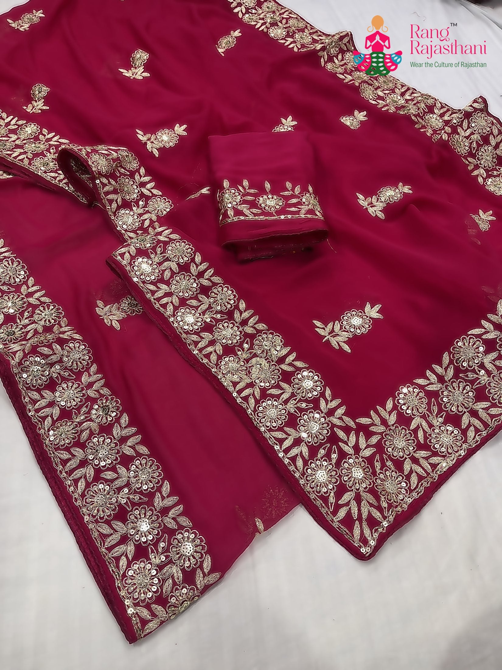 complete look of rani chiffon zari embroidery saree