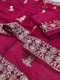 Rani Chiffon Zari Embroidery Saree for Mehendi Ceremony | Festive Pick