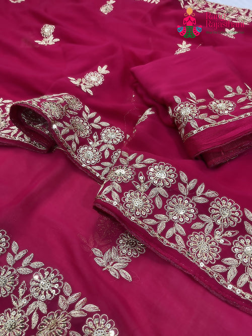 Rani Chiffon Zari Embroidery Saree : Quiet Charm main-image