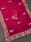 Rani Chiffon Zari Embroidery Saree for Mehendi Ceremony | Style Edit