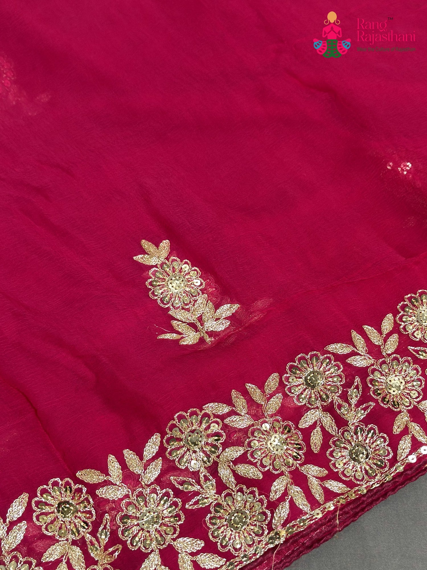 Rani Chiffon Zari Embroidery Saree for Mehendi Ceremony | Style Edit