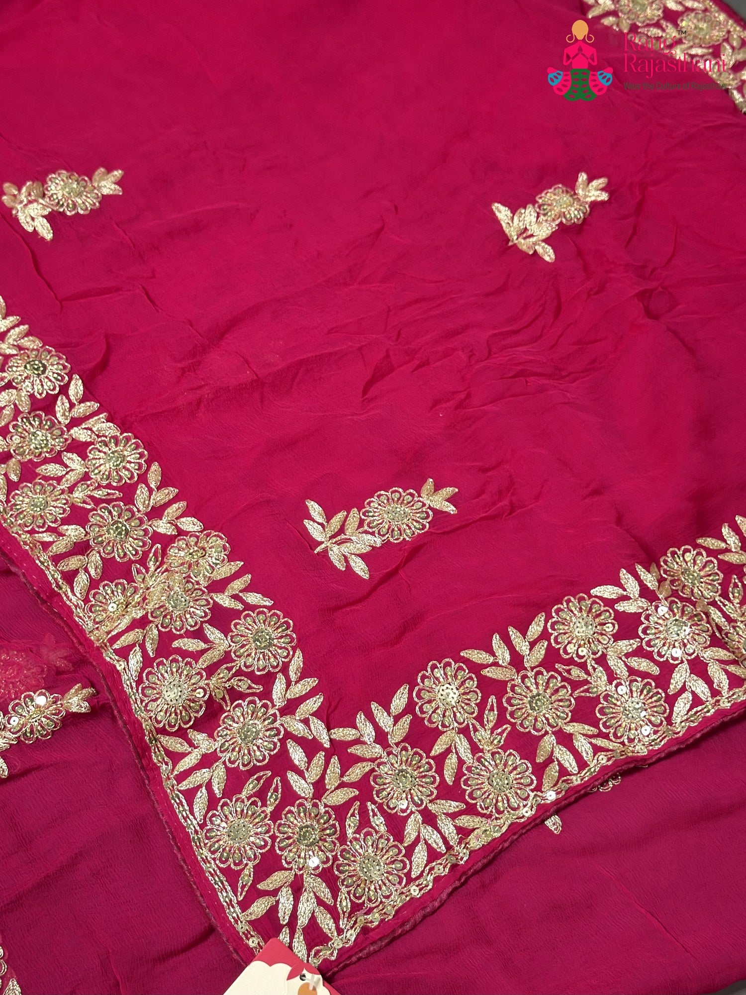 Rani Chiffon Zari Embroidery Saree for Mehendi Ceremony | Style Edit