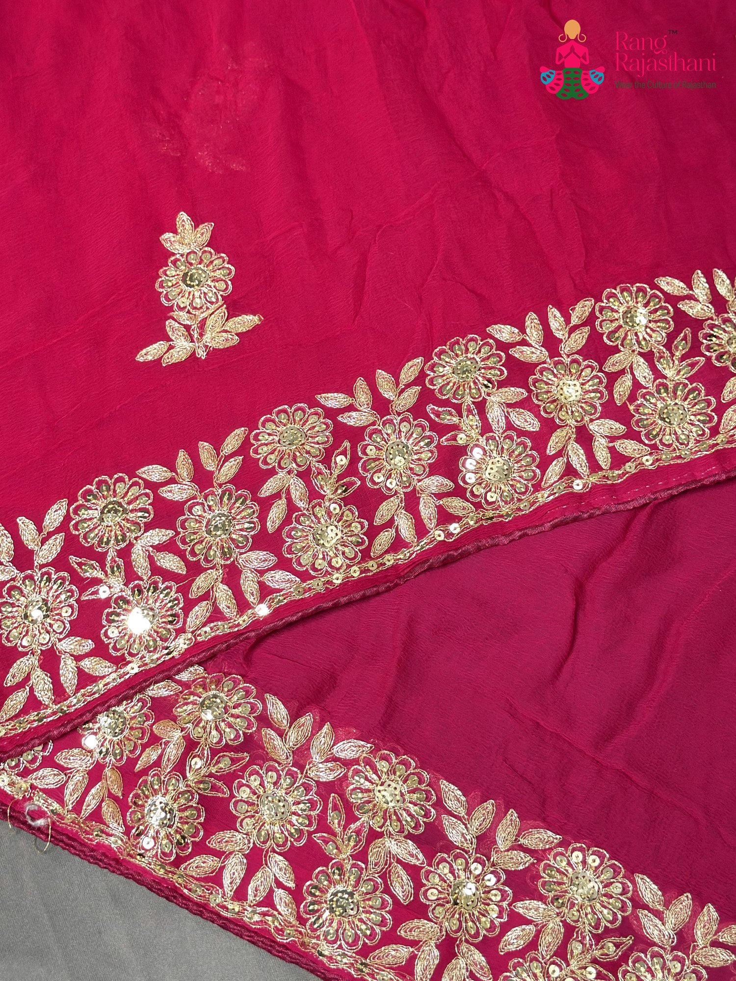 Rani Chiffon Zari Embroidery Saree for Mehendi Ceremony | Style Edit