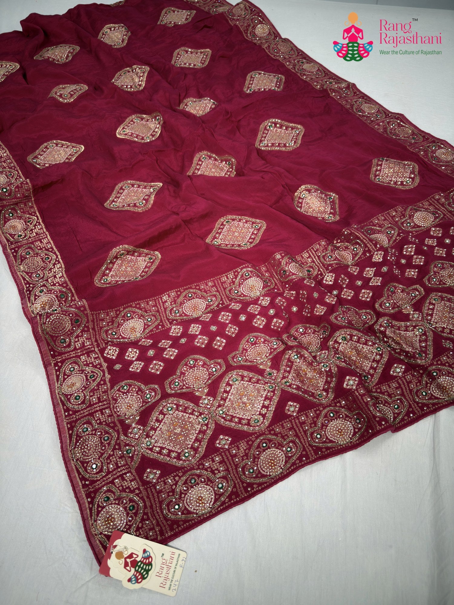 rani chinnon hand embellishment saree for wedding reception by Rang Rajasthani