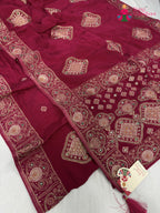 complete look of rani chinnon hand embellishment saree