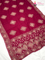 pallu detailing of rani chinnon hand embellishment saree