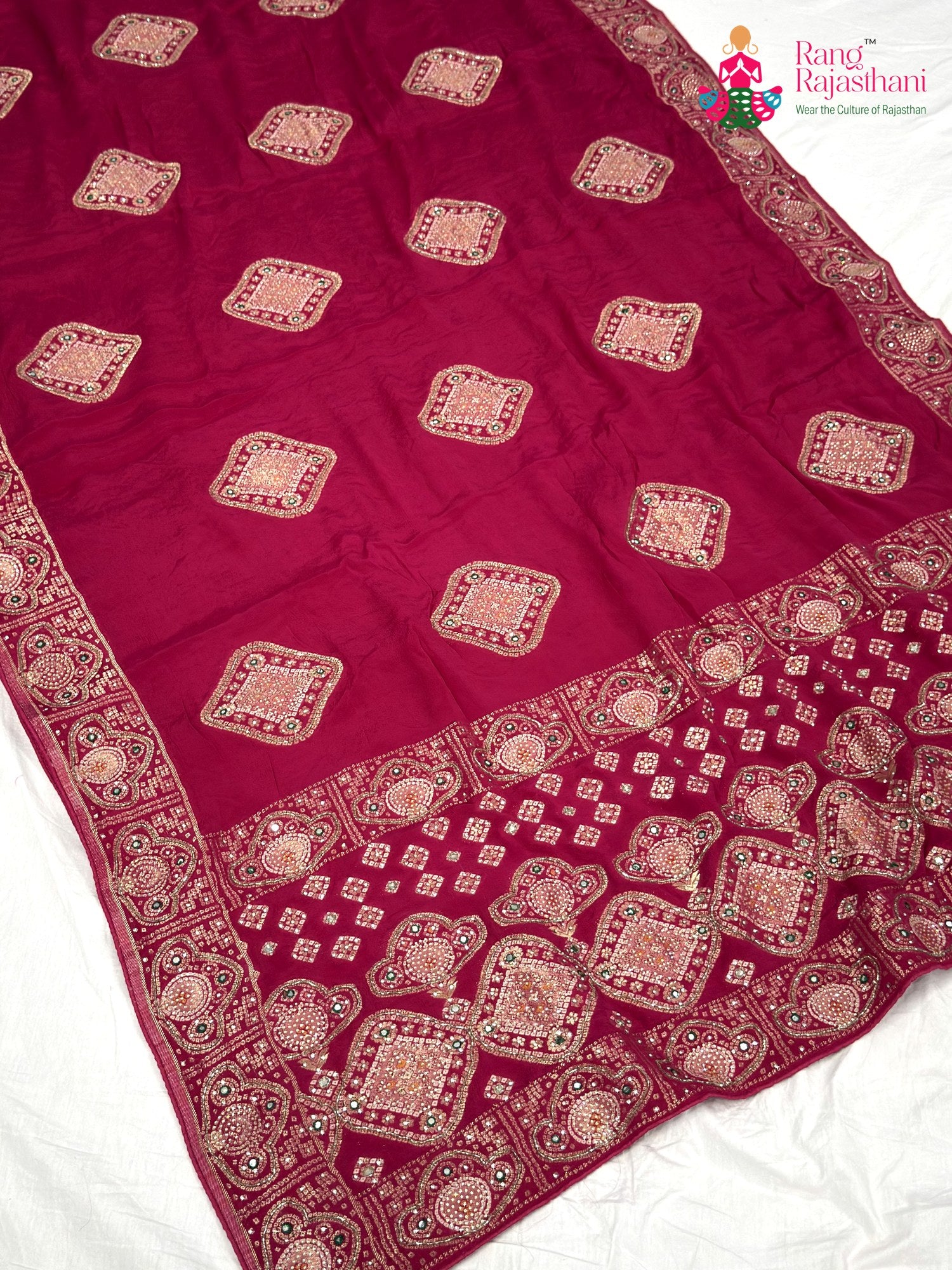 Rani Chinnon Hand Embellishment Saree for Wedding Reception | Statement Pick