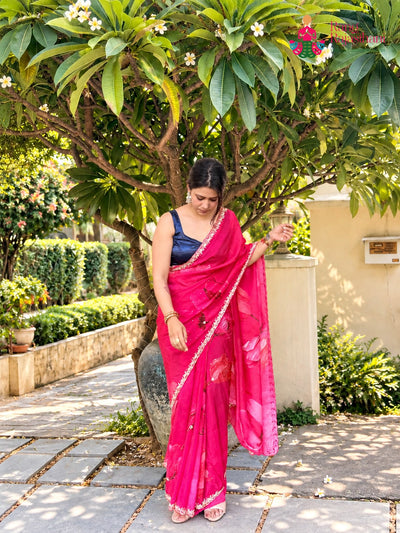 Rani Chinnon Hand Embellishment Saree for Bridal | Premium Edit